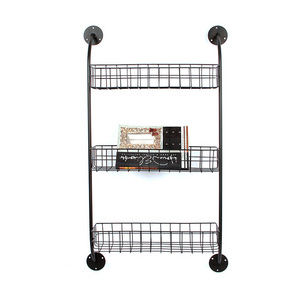 Metal Ladder Mesh Wire Grid Pipe Storage Flower Hanging Wall Rack Shelf for Plant Wrought Iron Home Goods 3 Tier Models Black Ce