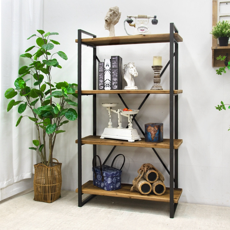 INNOVA Home Display Wood Metal 4 Tier Bookcase Storage Shelf Vintage Industrial Style Metal Frame Bookshelf