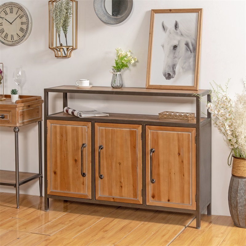 INNOVA HOME industrial three doors wood hallway console cabinet design metal frame wooden antique vintage craft entrance cabinet