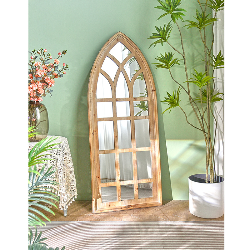 INNOVA HOME Decor Rustic Country Distressed Mirrors Short Gothic Arch Window Wood frame old Mirror