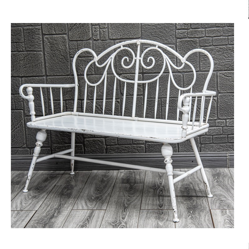 INNOVA HOME High Quality Industrial Metal White Garden Bench Double Seat Patio Lawn Park Bench