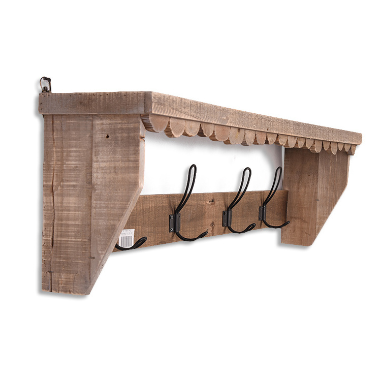 INNOVA home vintage rustic 19 inch wall mounted wooden rack shelf with clothes coat hook