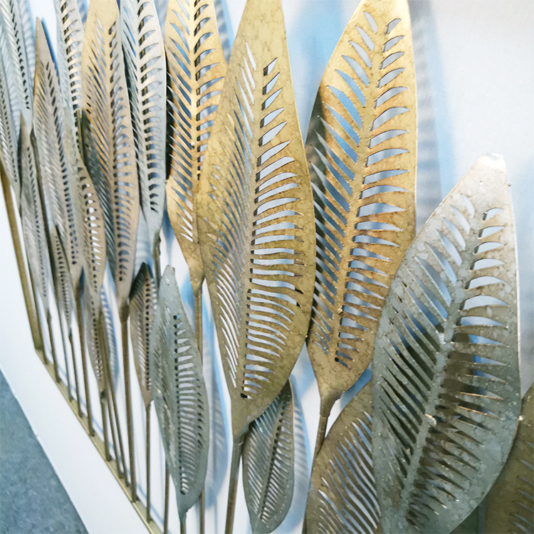 Home decor gorgeous handicraft 3d antique metal golden exterior silver gold leaves wall art decor