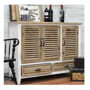 Innova Farmhouse Country Rustic Accent Sideboard Console Storage Wood Louvered 2 Drawer Cabinet for Living Room