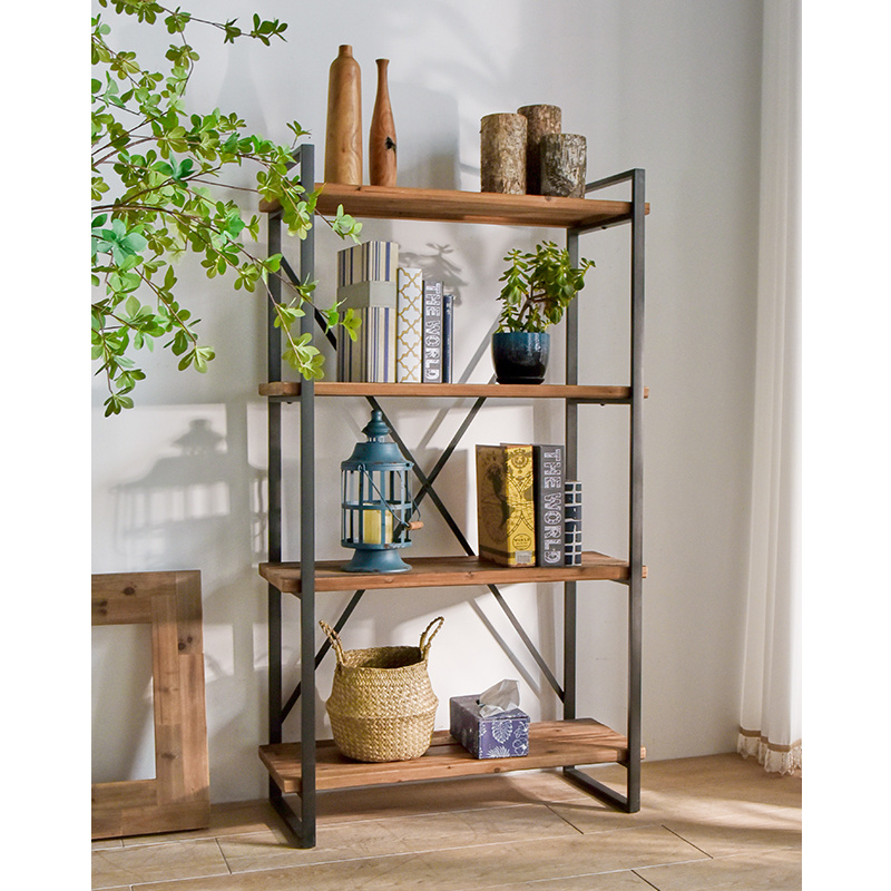 INNOVA Home Display Wood Metal 4 Tier Bookcase Storage Shelf Vintage Industrial Style Metal Frame Bookshelf