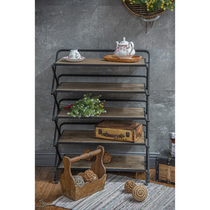 INNOVA home living room rustic wood metal 5 tier collapsible storage floor shelf organizer