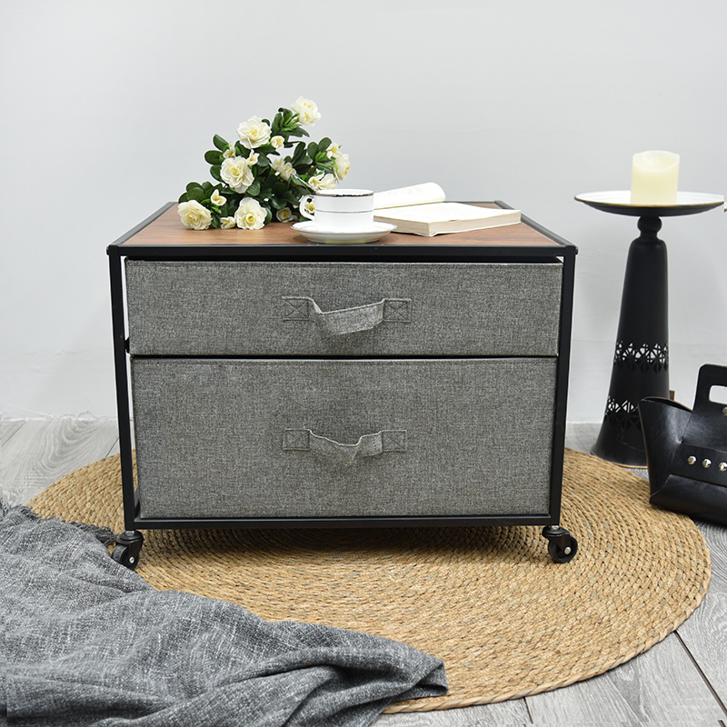 Innova Modern Bedroom Drawers Chest Cabinet Furniture Metal Frame Wooden Top Bedside Table Nightstand with Wheel