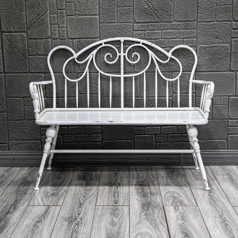 INNOVA HOME High Quality Industrial Metal White Garden Bench Double Seat Patio Lawn Park Bench