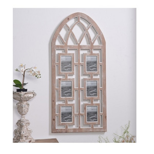 Rustic White-washed Living Space Wooden Mdf Window Arch Cathedral Collage Photo Frames with Six 4x6 Wall Picture Frames