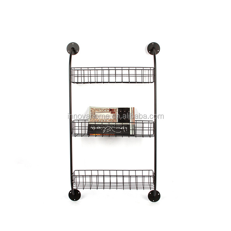 Metal Ladder Mesh Wire Grid Pipe Storage Flower Hanging Wall Rack Shelf for Plant Wrought Iron Home Goods 3 Tier Models Black Ce