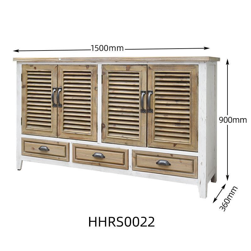 INNOVA HOME 2023 Chinese rustic shutter door design solid wood furniture kitchen dining room 3 drawer storage cabinet