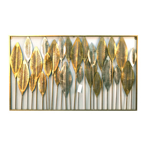 Home decor gorgeous handicraft 3d antique metal golden exterior silver gold leaves wall art decor