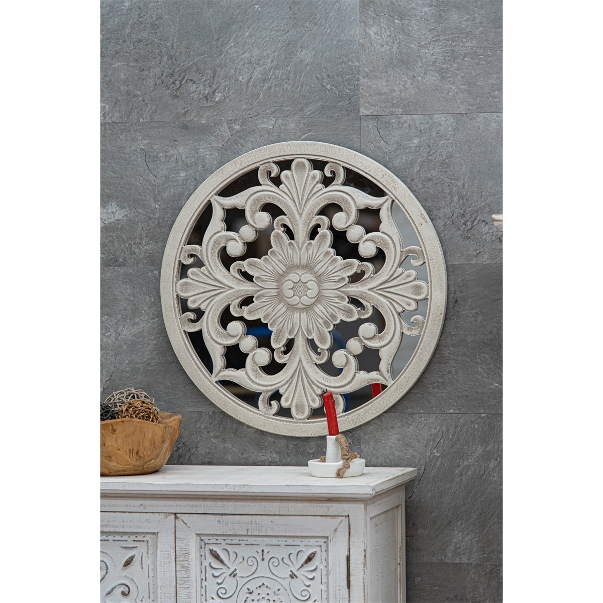 INNOVA living room decoration metal wall flower art rustic white round metal circle Wall Decor