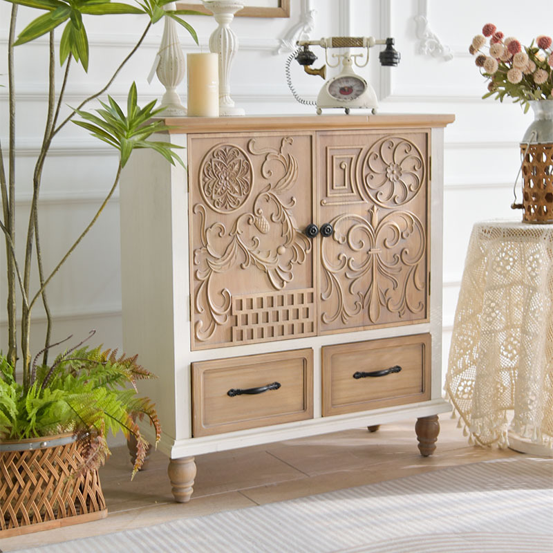 INNOVA new design living room entryway accent carved wooden storage cabinet with doors and drawers