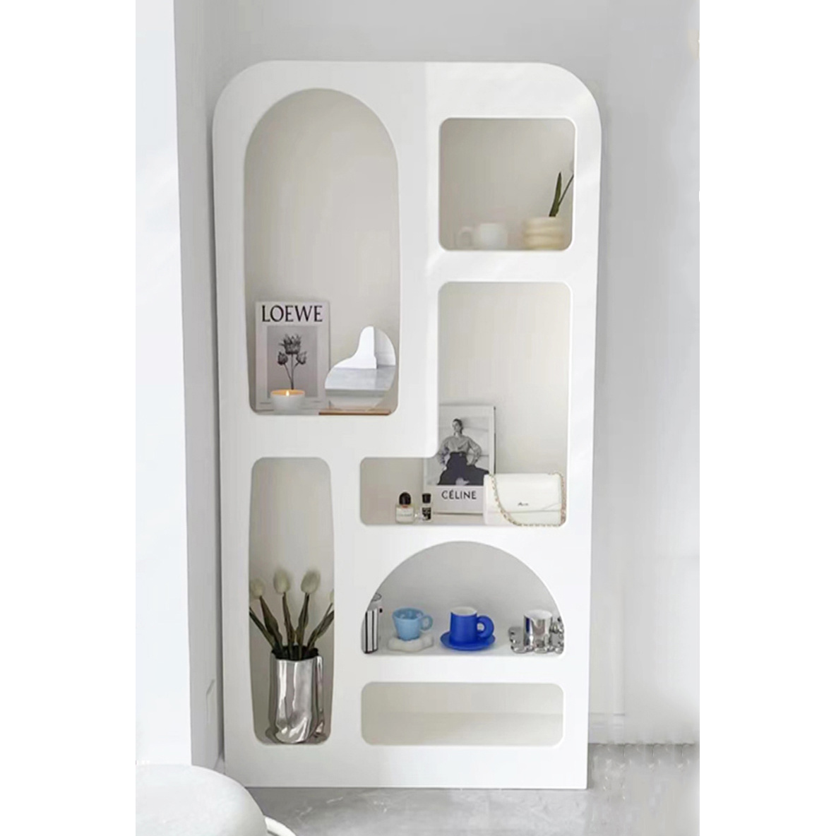 Minimalist Nordic White Powder Coated Bookshelves Storage Cabinet Living Room Wooden Sideboard Library Bookcase Shelf