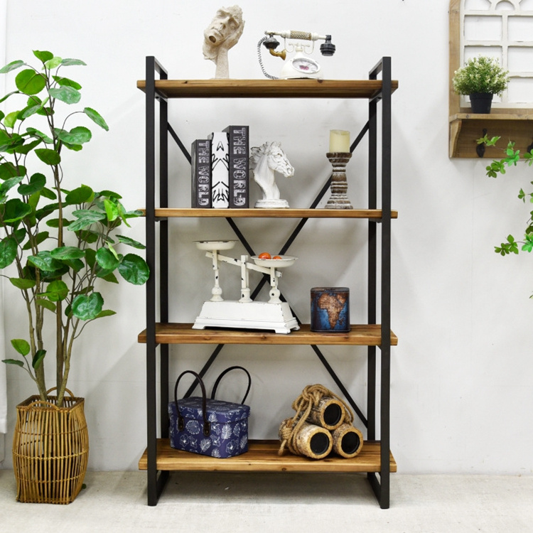 INNOVA Home Display Wood Metal 4 Tier Bookcase Storage Shelf Vintage Industrial Style Metal Frame Bookshelf