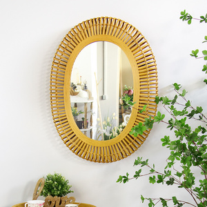 Natural Country Pastoral Decor Hanging light Mirror Bamboo Rattan Wall Mirrors Home Decor Mirror for Living Room Bedroom