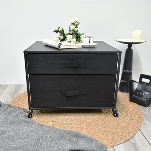 Innova Modern Bedroom Drawers Chest Cabinet Furniture Metal Frame Wooden Top Bedside Table Nightstand with Wheel