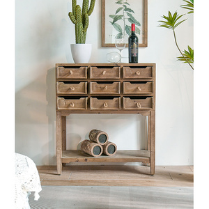 Wholesale vintage chest of drawer recycled pine wooden storage cupboard 9 drawers home furniture cabinet with rope handle