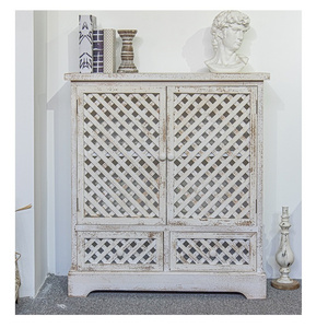 Modern Rustic Decorative Sideboard Cabinet White Paint Wooden Distressed Pantry Furniture Office Living Room Corner Cabinets