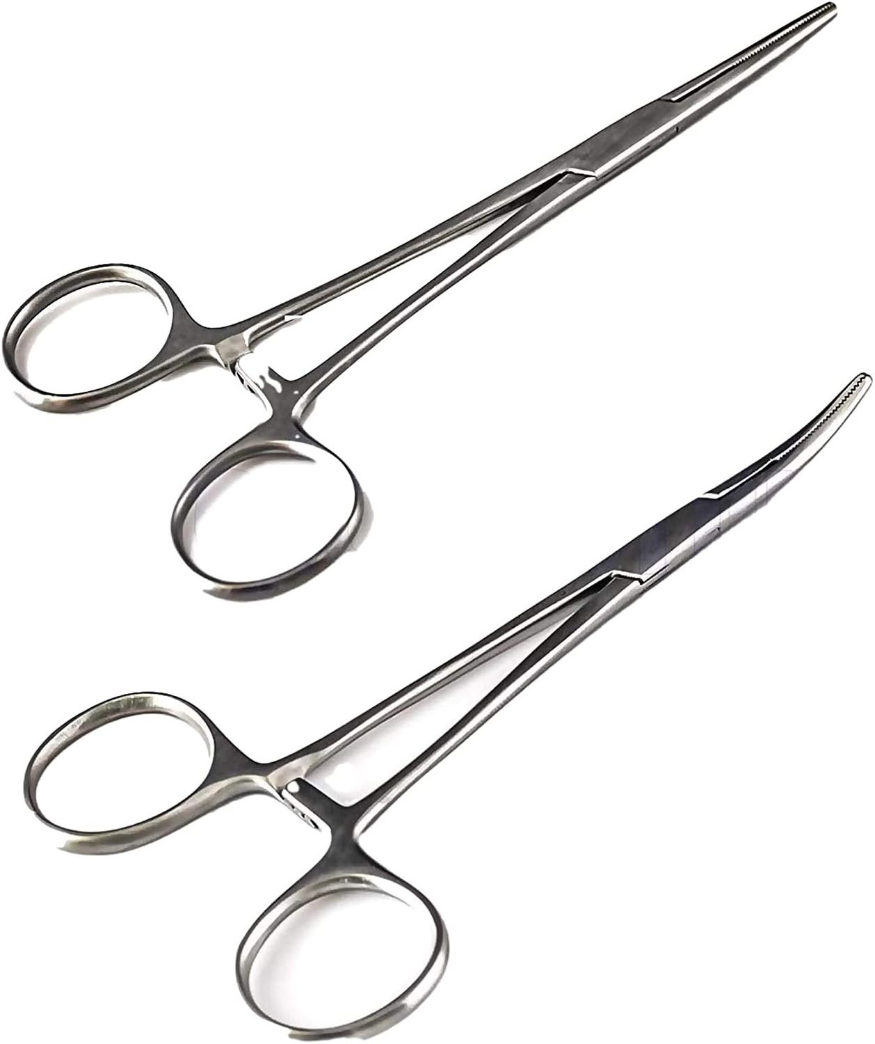 Pair of Fishing Forceps, Straight and Curved, Stainless Steel - Ideal Fishing Pliers for Any Fishing Tackle Kit