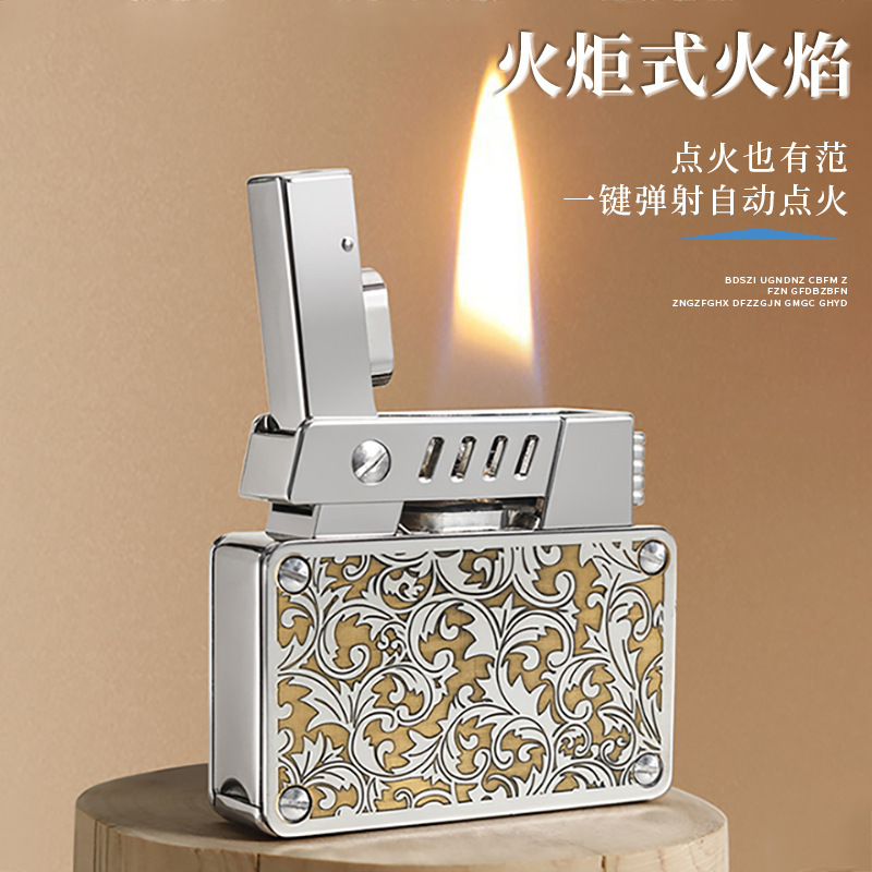 One click catapult dual flame kerosene lighter retro classic lucky flower high-end gift lighter