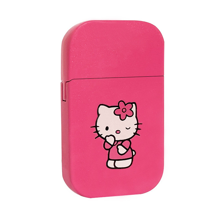 Shake sound explosive pink cat cartoon girl pink flame metal inflatable windproof lighter