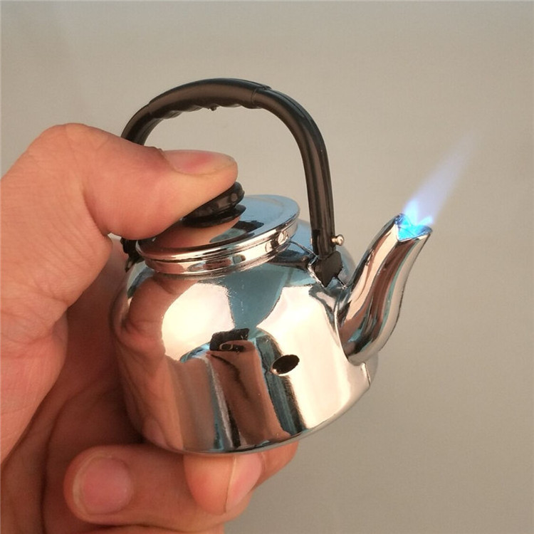 Unique Small Tea Pot Lighter Creative Water Pot Shape Metal Inflatable Windproof Lighter