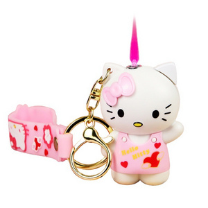 Strong Windproof Red Flame Cat Handmade Lighter Cute Gift Box with Keychain Pendant