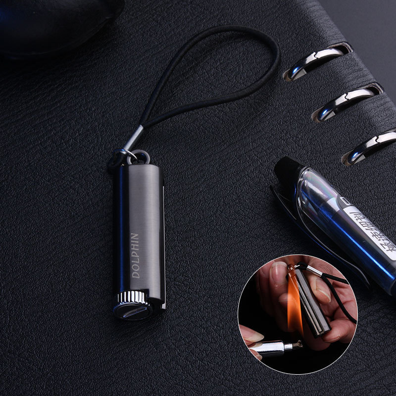 Ultra thin strip 10000 times match kerosene lighter carrying creative metal pendant with hanging rope