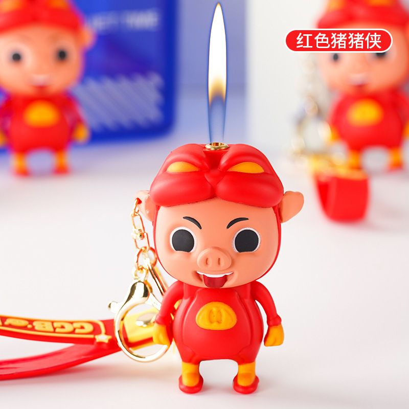 Cute and trendy keychain pendant lighter, cute cartoon doll toy, inflatable open flame lighter