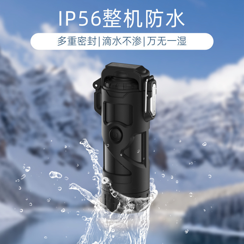 New multi-functional outdoor portable strong light flashlight cigarette lighter with sealed waterproof charging dual arc lighter