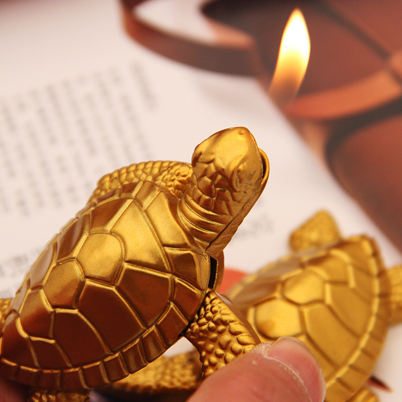 Zhaocai Golden Turtle Open Fire Electroplating Lighter with Unique Personality, Fashionable and Funny Tuoli Gold Lighter