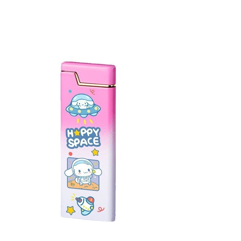 Small and slim oblique fire inflatable lighter with cartoon pattern, high-quality open flame lighter