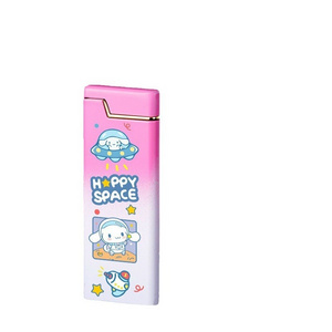 Small and slim oblique fire inflatable lighter with cartoon pattern, high-quality open flame lighter