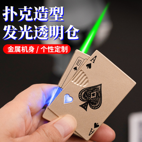 Playing Card Lighter Personalized Multifunctional Inflatable Green Fire Windproof Transparent Box Flash Ultra Thin Lighter