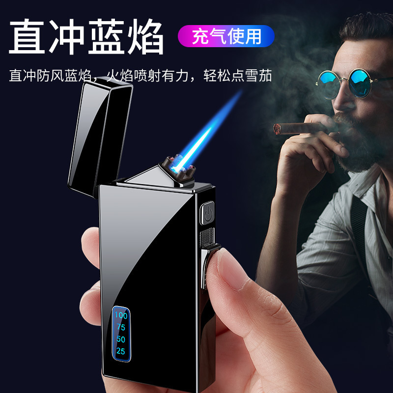 New gas electric dual purpose lighter with dual arc power digital display, Fuxing Jinlong gold brick windproof direct blue flame