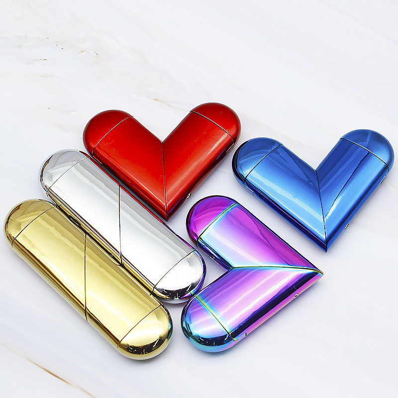 Folding Love Charging Lighter Peach Heart Double Fire Grinding Wheel Bright Thermal Power Hot Wire Cigarette Lighter Lighter