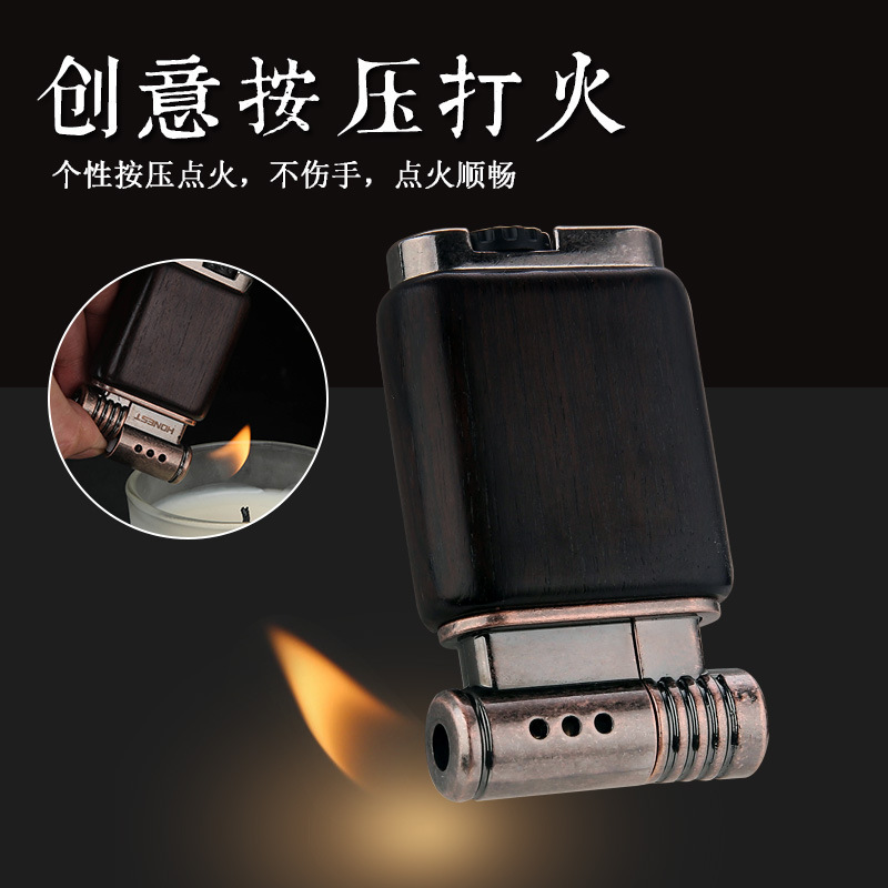 Sandalwood gas lighter creative personality retro nostalgic metal pipe lighter