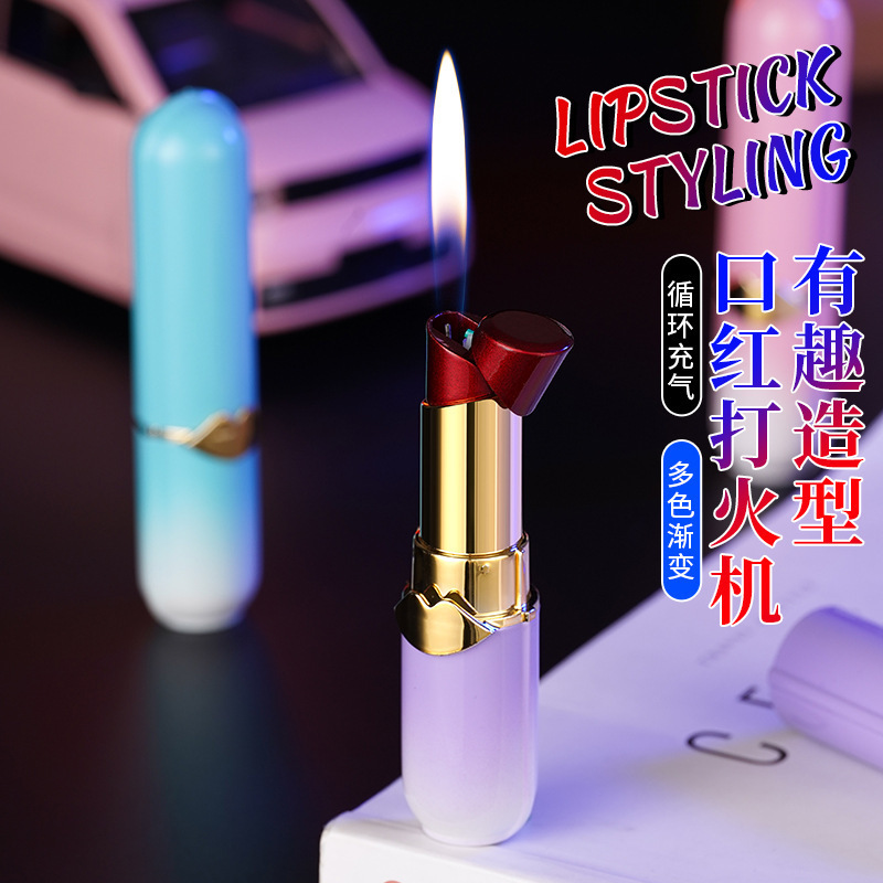 Creative and personalized lipstick lighter, inflatable open flame, new and unique portable cigarette lighter for women