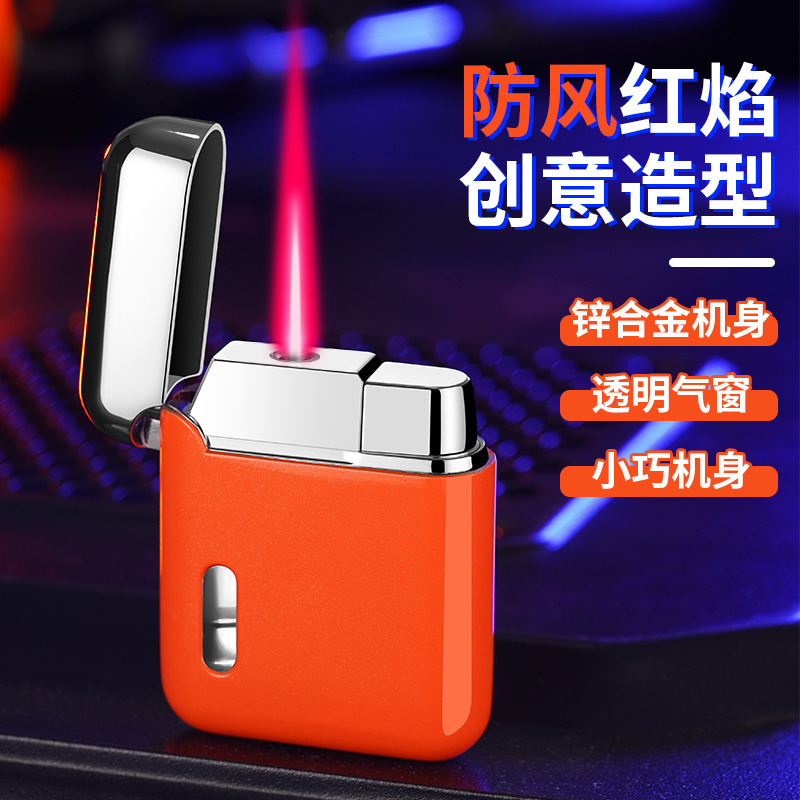 Personalized single flame inflatable straight red flame lighter, metal compact body, lightweight and portable inflatable lighter