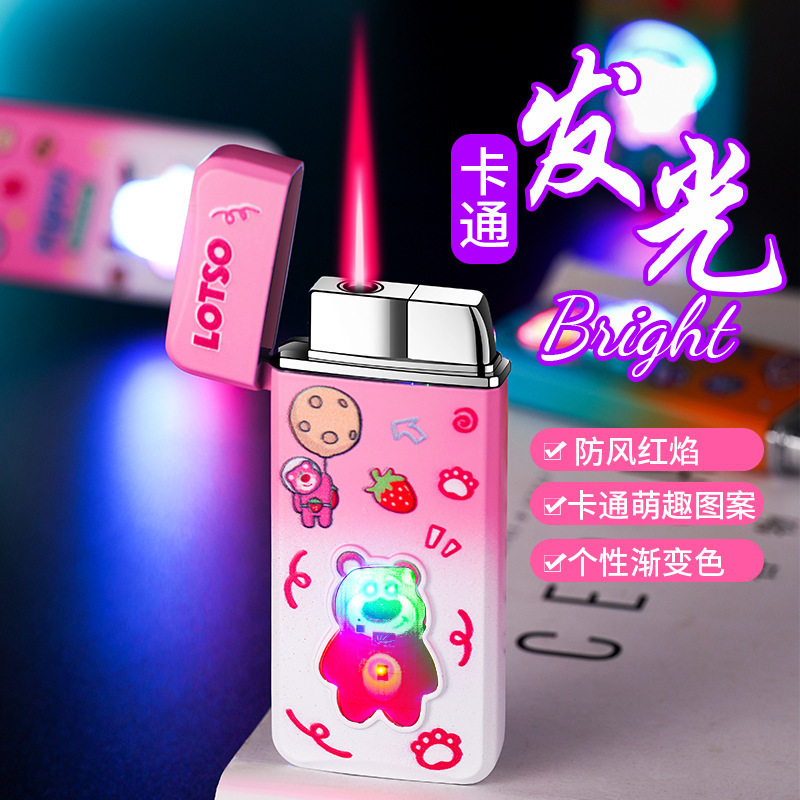 New Cute and Fun Cartoon Red Flame Windproof Lighter, Fantasy Colored Light, Direct Charge Gas Lighter, Cute Gift for Girls