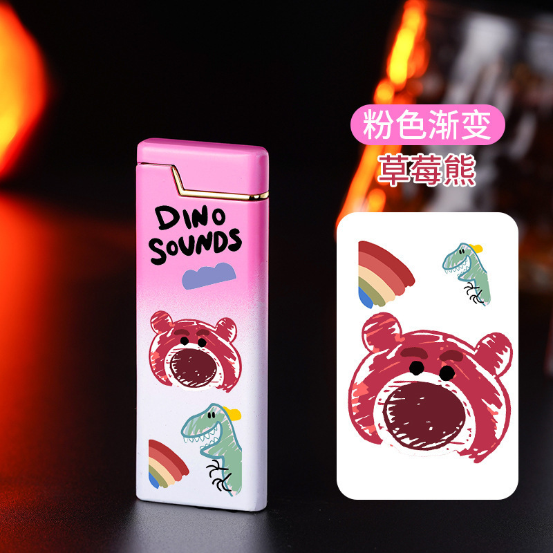 Small and slim oblique fire inflatable lighter with cartoon pattern, high-quality open flame lighter