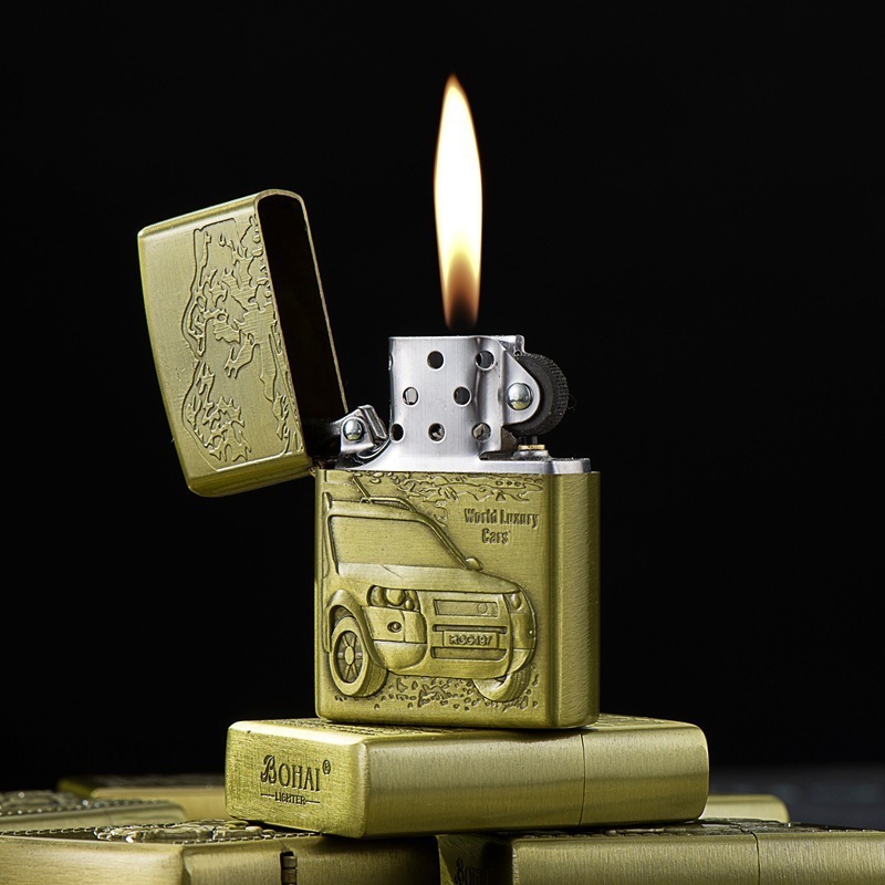 Bronze metal antique grinding wheel kerosene lighter Tiktok Kwai high quality relief series lighters