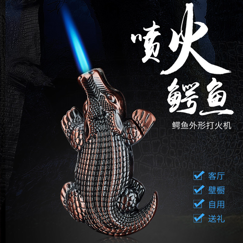 Creative crocodile shaped lighter, windproof blue flame, unique and funny windproof lighter