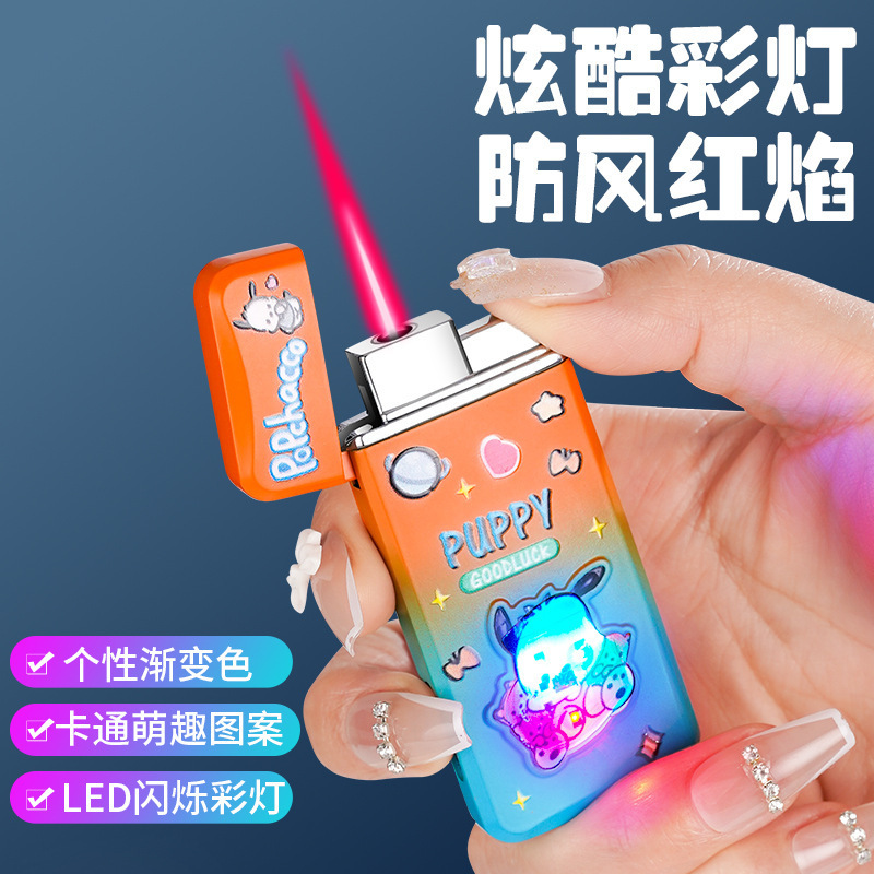 New Cute and Fun Cartoon Red Flame Windproof Lighter, Fantasy Colored Light, Direct Charge Gas Lighter, Cute Gift for Girls