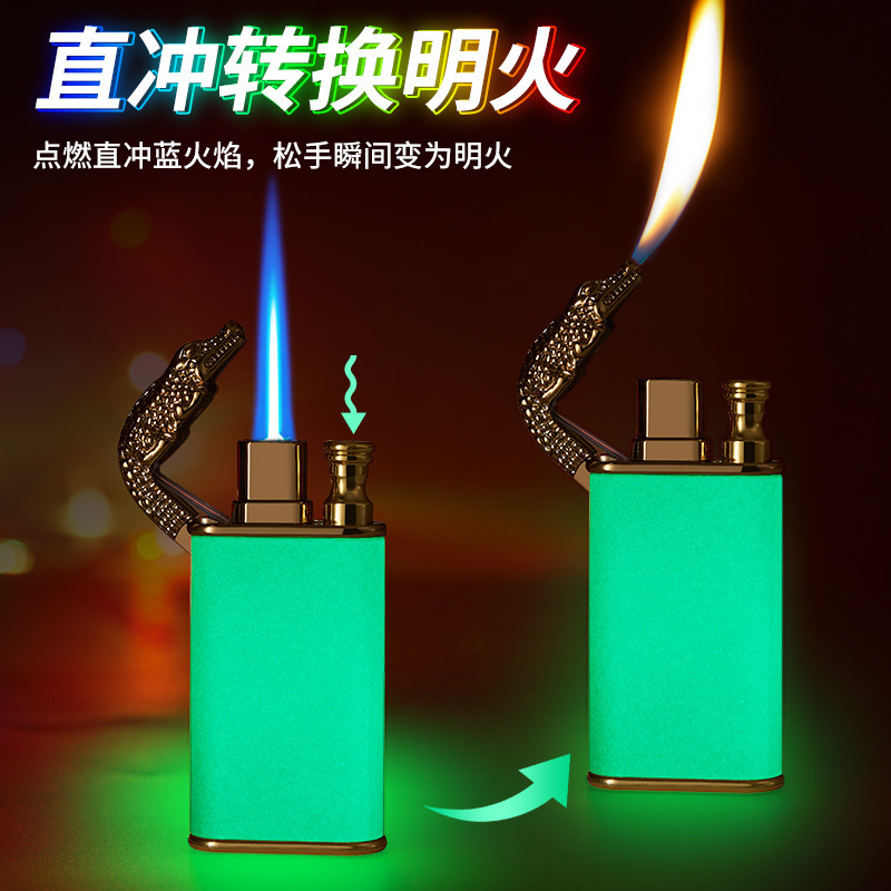 Night Glow Crocodile Dolphin Double Fire Direct Charge Open Fire Conversion Lighter