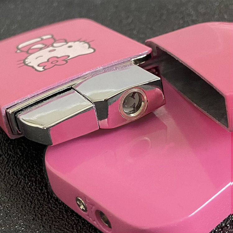 Shake sound explosive pink cat cartoon girl pink flame metal inflatable windproof lighter