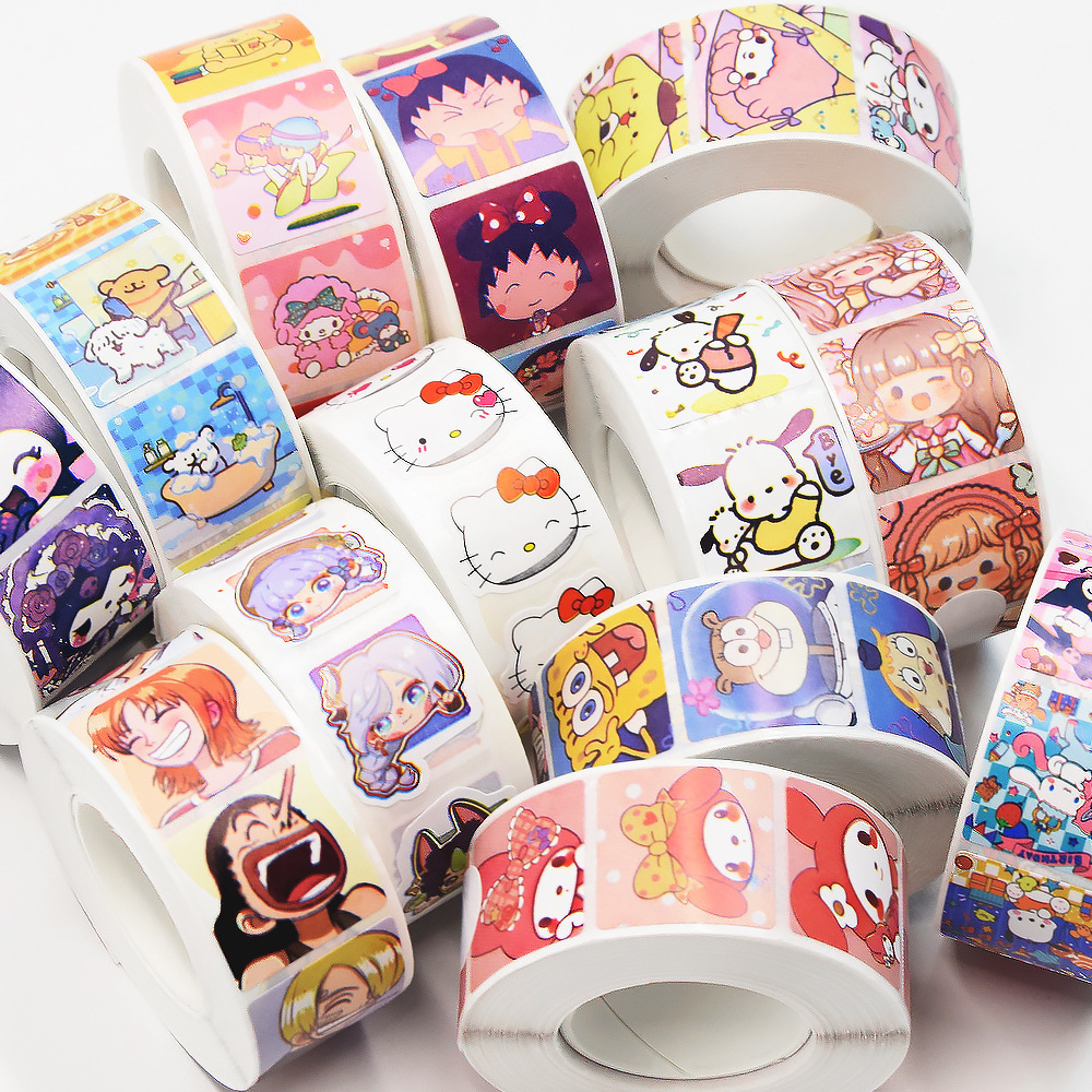 20MM Cartoon Animal Sanliro Roll Stickers 500pcs Anime Cute Kuluomi Kitty Hand Ledger Decoration Sealing Sticker Student Gift