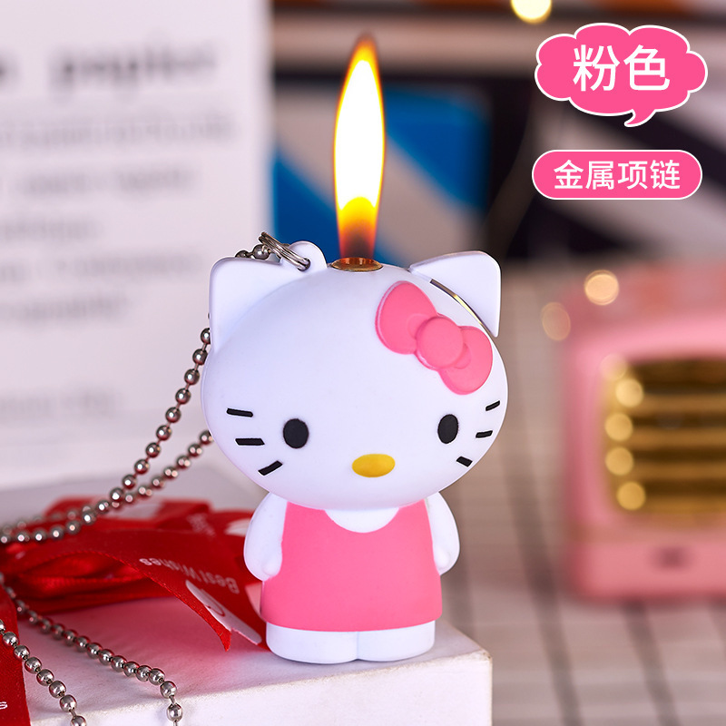 Creative and personalized necklace, keychain, open flame lighter, colorful cartoon cat pattern, inflatable lighter